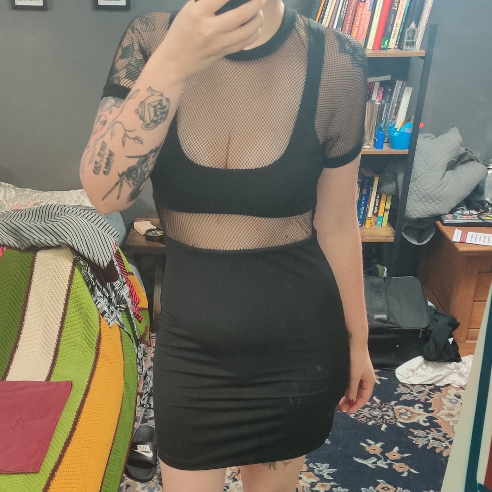 Black Dress with Mesh cut outs